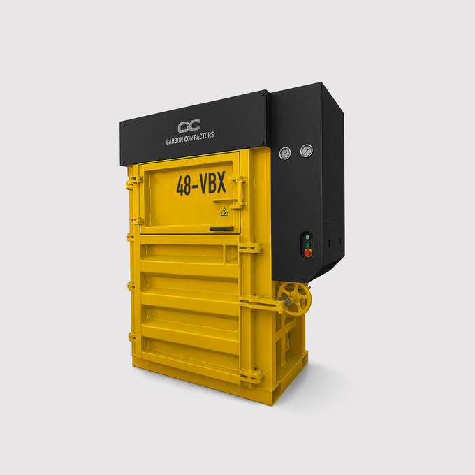 Carbon 48-VBX low-profile vertical cardboard baler, 48-inch, yellow