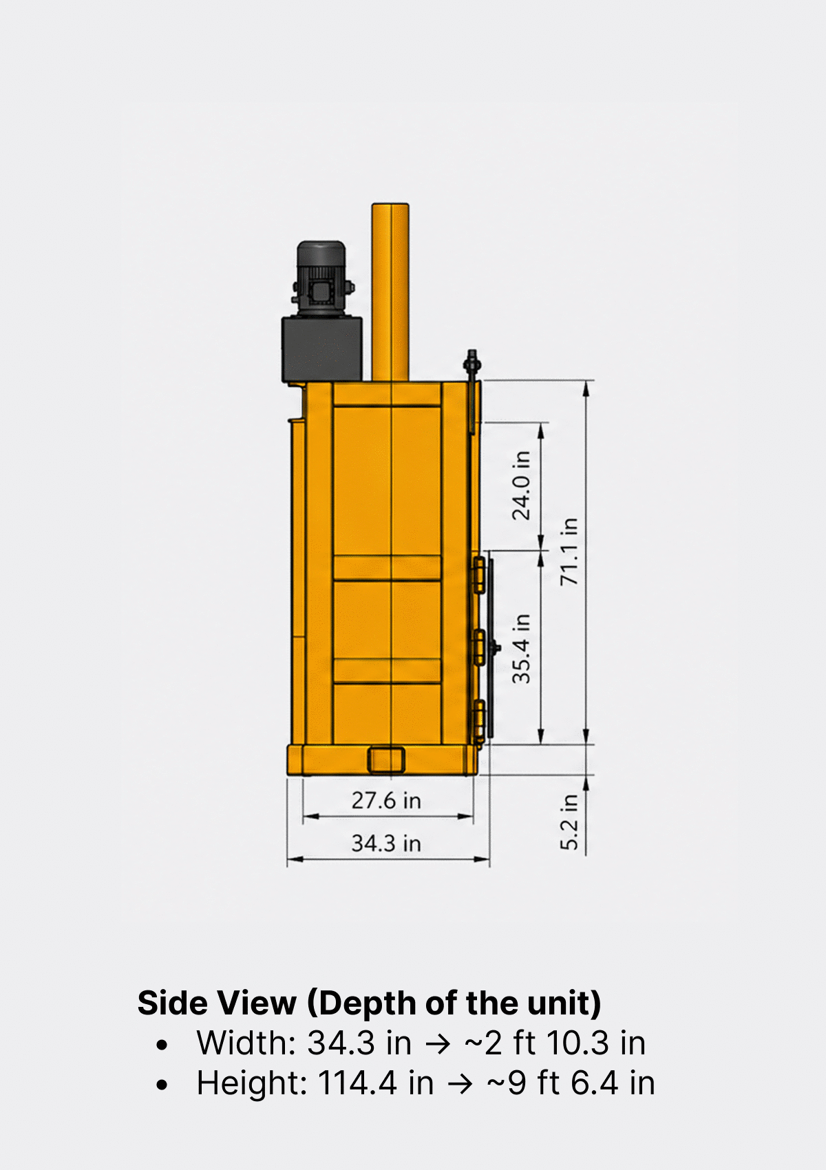 Carbon 43-VB Cardboard Baler side view dimensions
