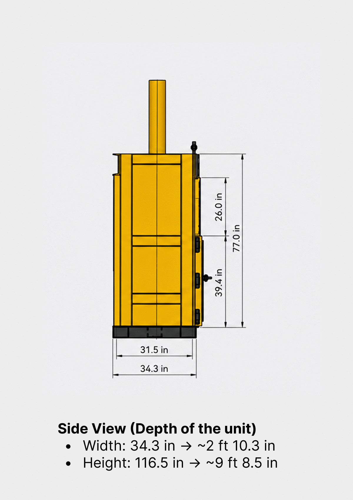 Carbon 48-VB Cardboard Baler side view dimensions