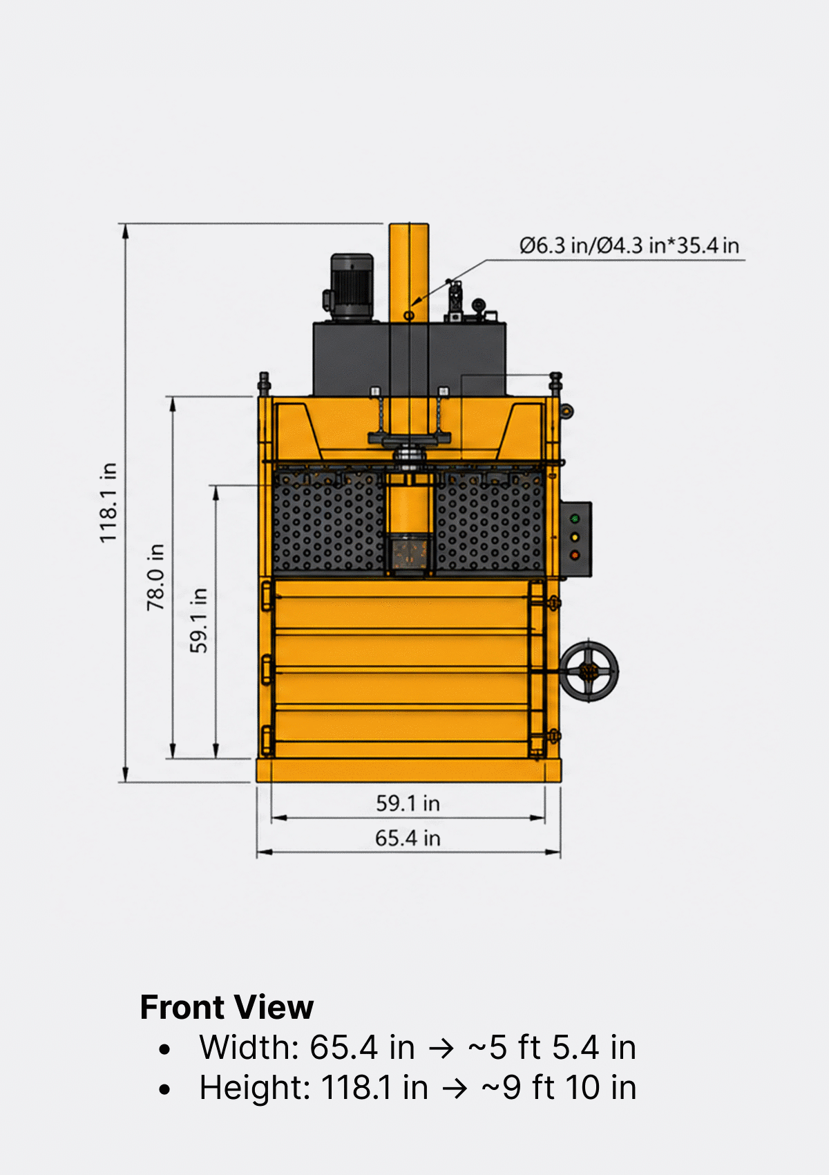 Carbon 60-VB Cardboard Baler front view dimensions