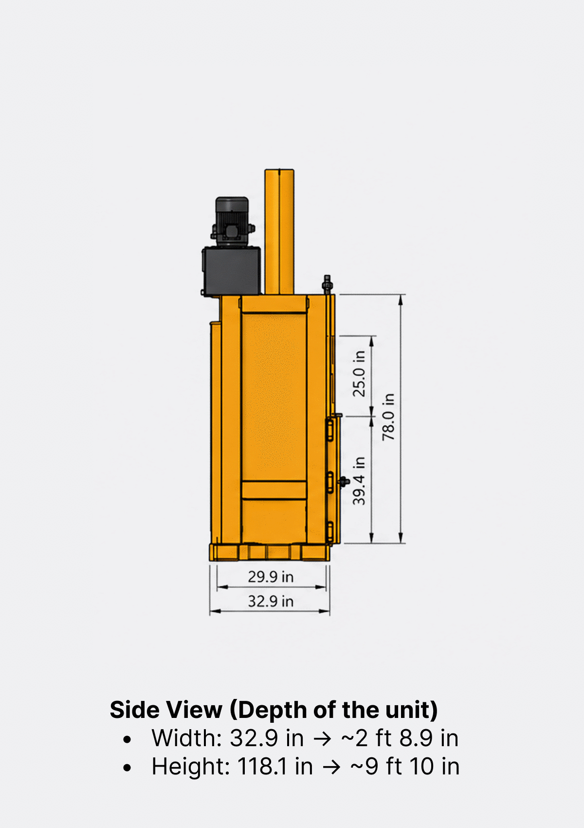 Carbon 60-VB Cardboard Baler side view dimensions