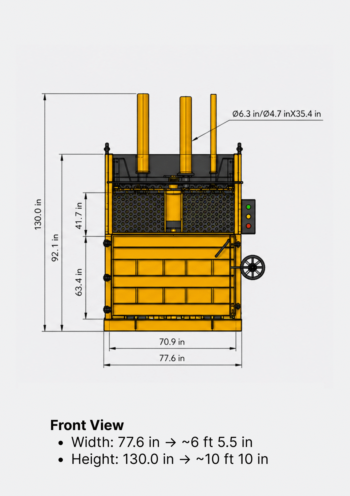 Carbon 72-VB Cardboard Baler front view dimensions
