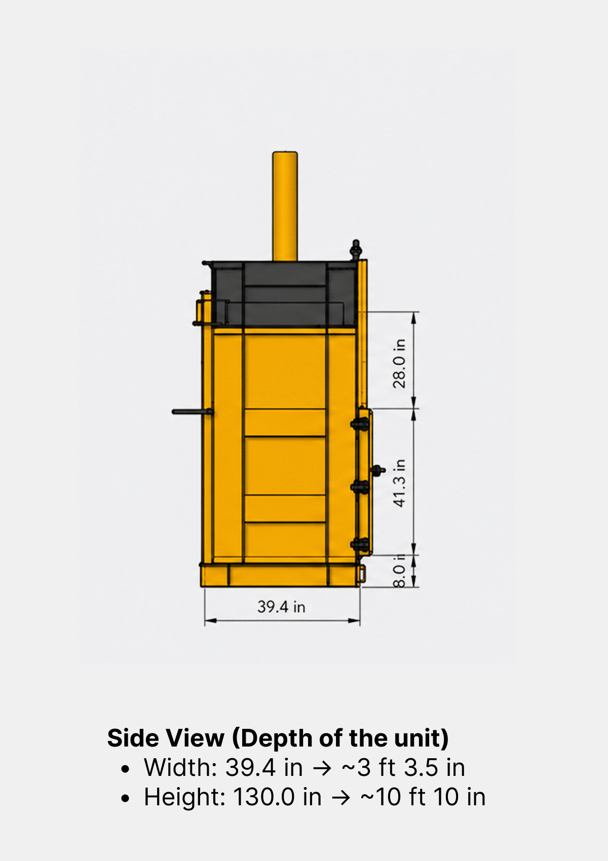 Carbon 72-VB Cardboard Baler side view dimensions